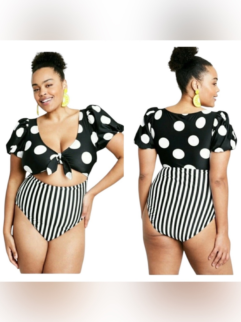 Tabitha Brown for Target polka dot & stripe one piece bathing suit size S NWT